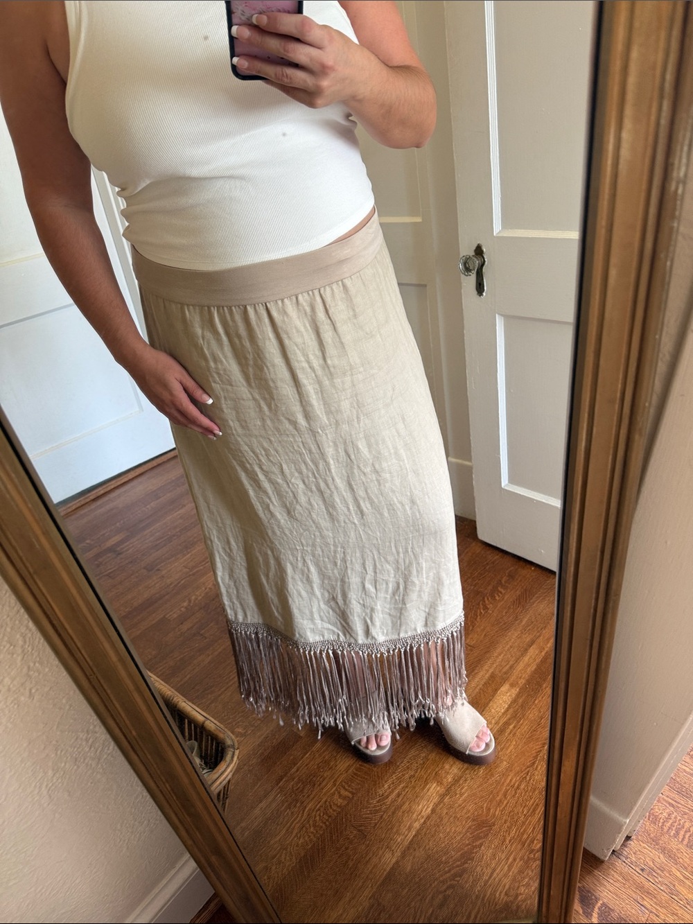 Chicos linen fringe skirt